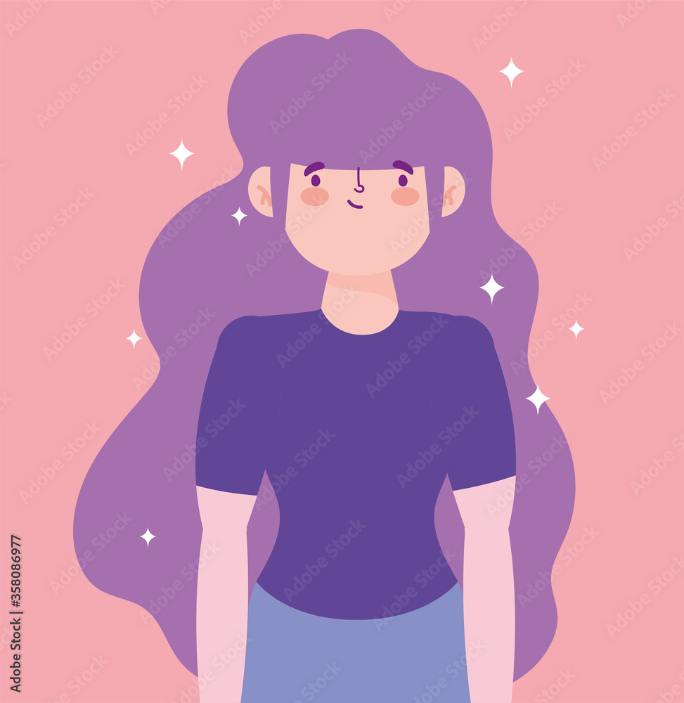 young woman portrait cartoon character female design