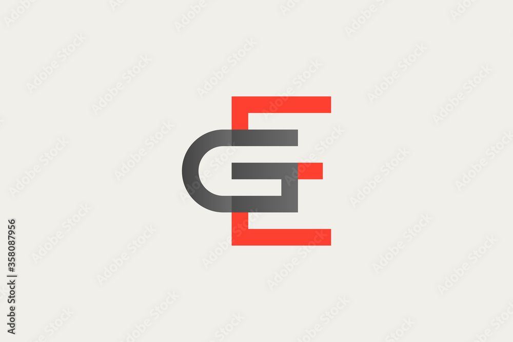 Initial Letter G and E Linked Logo. Red Grey Geometric Linear Style isolated on Vintage Background. Usable for Business and Branding Logos. Flat Vector Logo Design Template Element. Initial Letter G and E Linked Logo. Red Grey Geometric Linear Style isolated on Vintage Background. Usable for Business and Branding Logos. Flat Vector Logo Design Template Element.