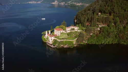 Aerial 4K - Villa del Balbianello, Town of Lenno, Lake Como, Italy