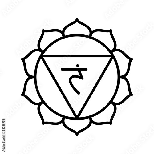 Manipura icon. The third sun chakra. Vector black line symbol. Sacral sign. Meditation