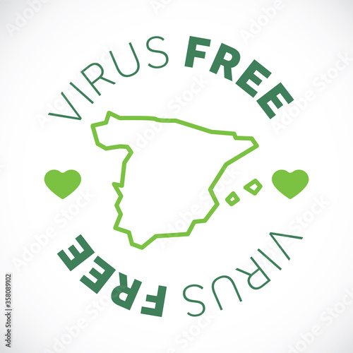 Spain map cornavirus free zone. Virus clear area.