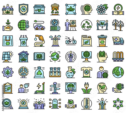 Ecologist icons set. Outline set of ecologist vector icons thin line color flat isolated on white
