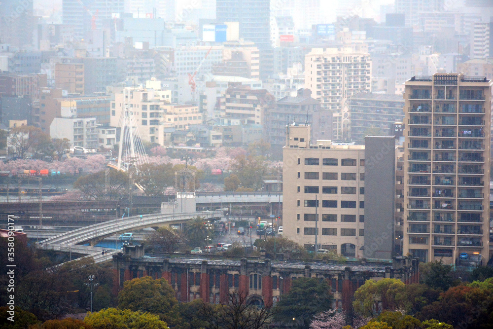 Naklejka premium Overview of Osaka city at daytime in Osaka, Japan
