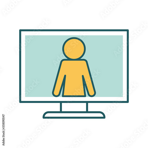 avatar on computer in video chat line and fill style icon design, Call online conference and webcam theme Vector illustration
