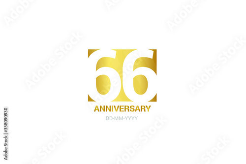 66 year anniversary, minimalist logo. Tenth years, jubilee, greeting card. Birthday invitation. year sign. Gold space vector illustration on white background - Vector