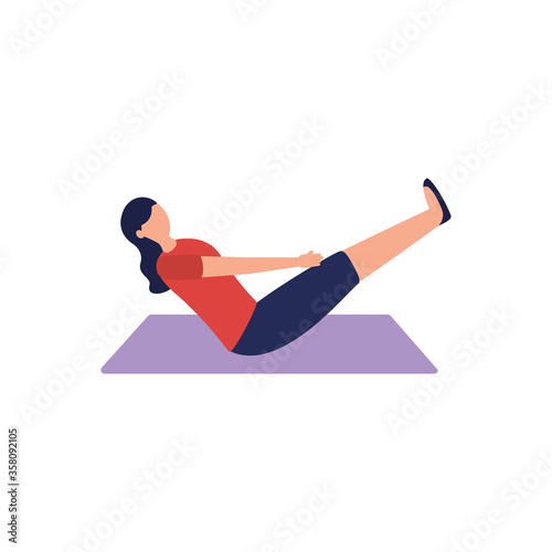 Woman doing yoga at mat vector design