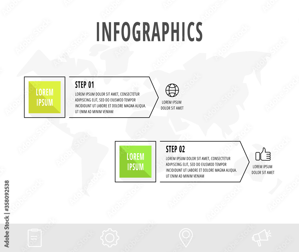 Fototapeta premium Vector infographics design template with arrows. Two steps. Modern line concept can be used for diagram, business, web, banner, workflow layout, presentations, info graph, timeline, content, levels