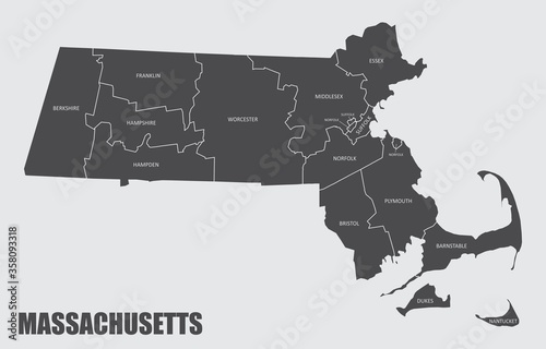 Canvas-taulu Massachusetts County Map
