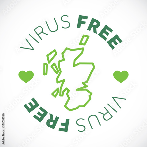Scotland map cornavirus free zone. Virus clear area.