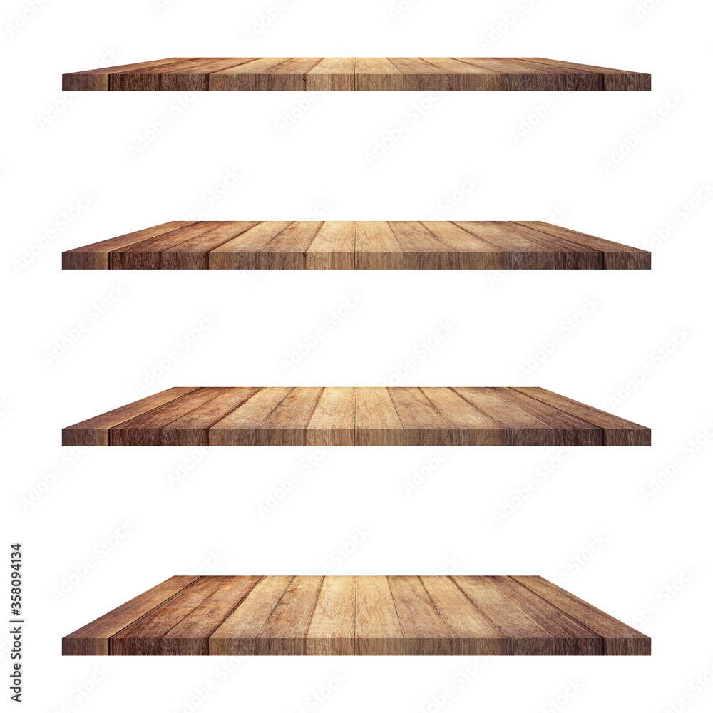 4 Wood shelves table isolated on white background and display montage for product. 4 Wood shelves table isolated on white background and display montage for product.