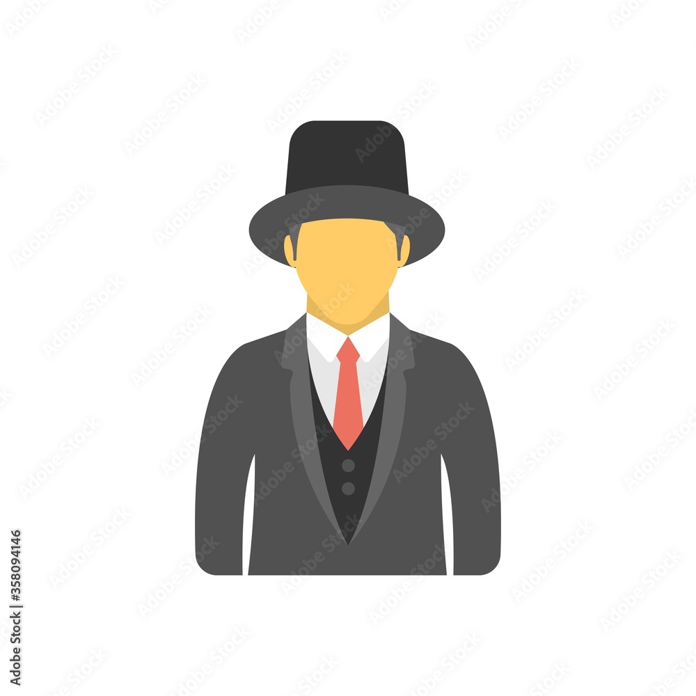 Person with hat icon illustration in flat design style. Magician sign