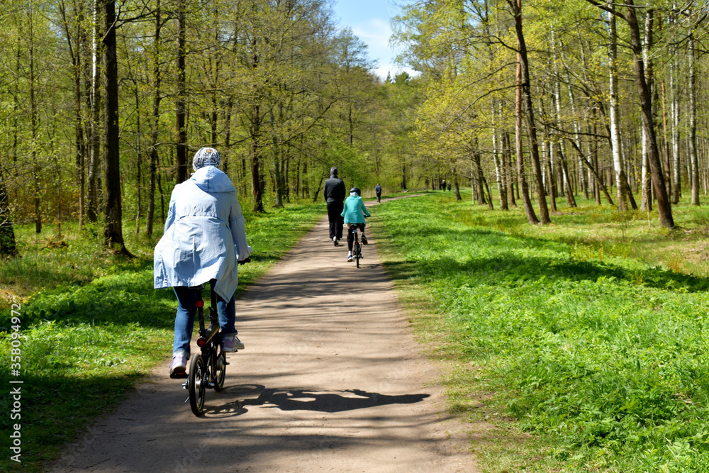 Obraz premium family riding bikes in park