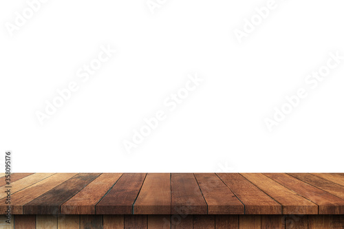 Empty wood table on isolate white background and display montage with copy space for product.