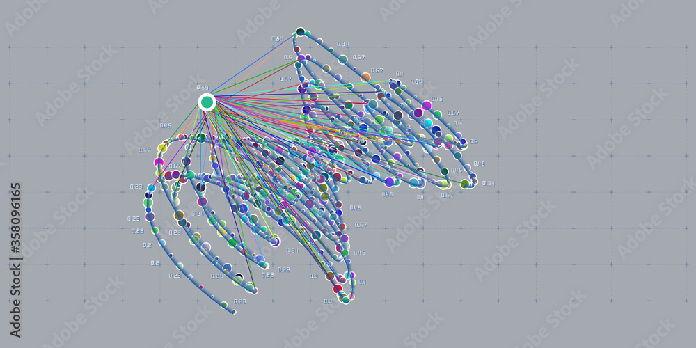 Fototapeta premium Abstract background with helix color infographic and big data visualization. Big data. Futuristic analytical color lines design. Social network or business concept.