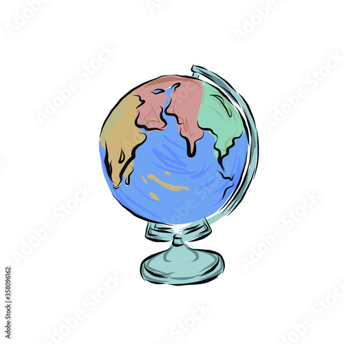 Model of the globe rotating on stand. World map. Visual model of planet of Earth for geography lesson. 