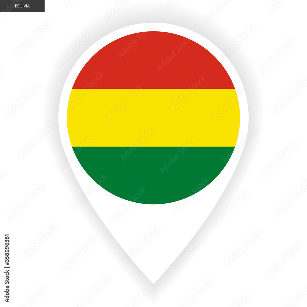 Bolivia marker icon with shadow on white background. Bolivia pin icon isolated on white background. Bolivia marker icon with shadow on white background. Bolivia pin icon isolated on white background.