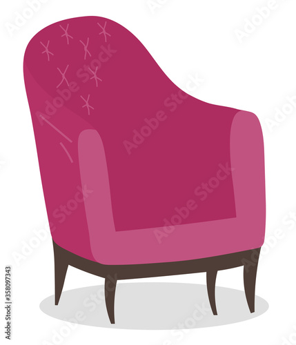 Coffeehouse element of furniture soft chair isolated on white. Contemporary armchair in pink color exterior of interior object for restaurant. Creative idea with comfortable sitting symbol vector