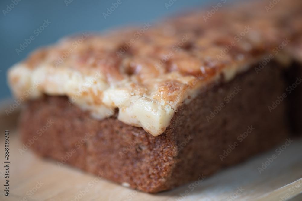 Close up image of walnut toffee cake Close up image of walnut toffee cake