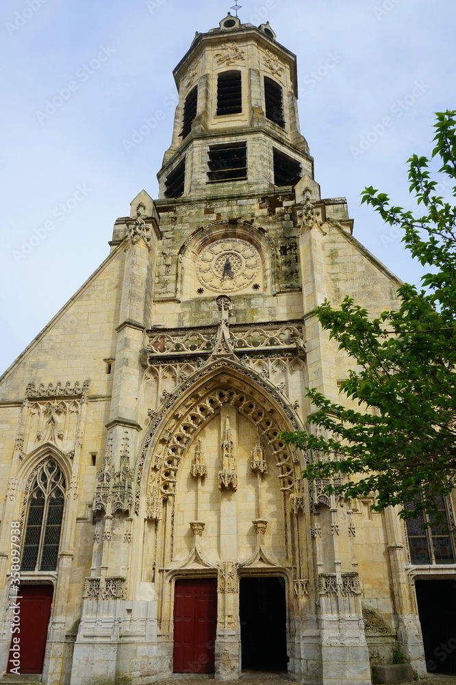  St. Leonard's  old Church  with a Gothic style facade, Honfleur, France.