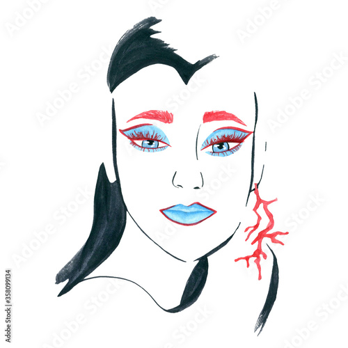 watercolor fashion portrait with makeup