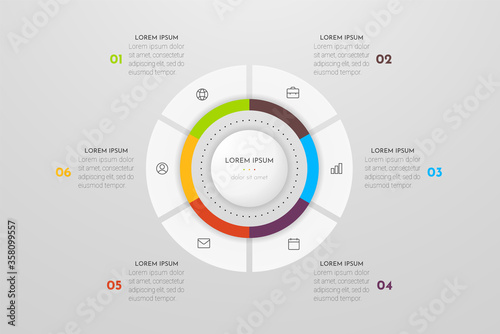 Infographics design vector and marketing icons. Can be used for workflow layout, diagram, annual report, web design. Business concept with 6 options, steps or processes.