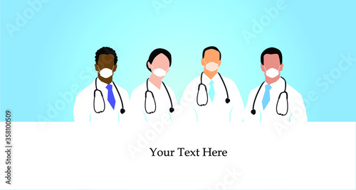Set of doctor with stethoscope icon on blue background.vector illustration.  