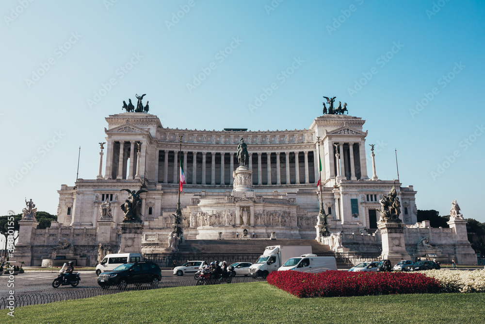 Panoramic front view of museum the Vittorio Emanuele II Monument