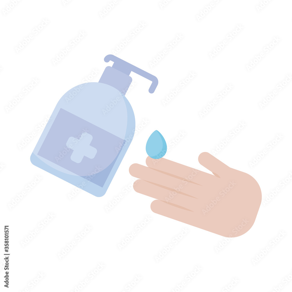 hand with antibacterial gel bottle , flat style icon hand with antibacterial gel bottle , flat style icon