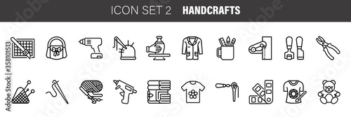 Flat thin line icons set. Vector collection of handcrafts . Isolated on white background.