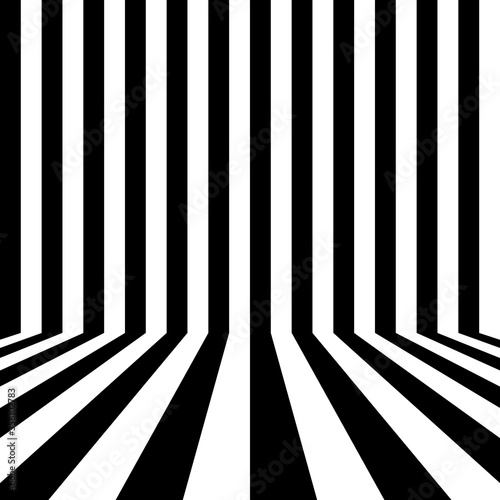 Black and white striped background of a room. Studio backdrop. Vector illustration