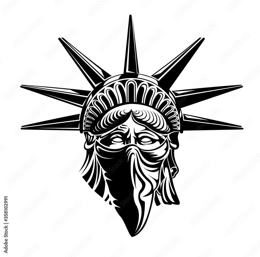 Statue of Liberty head with Bandana on face. Vector illustration symbol ...