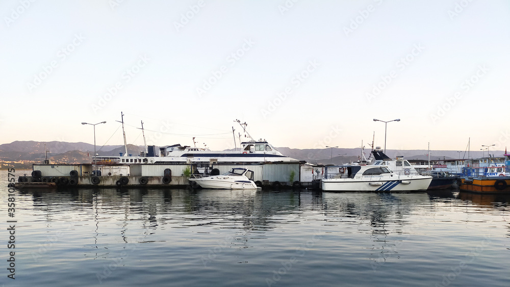 Izmit port and boats at the pier landscape.