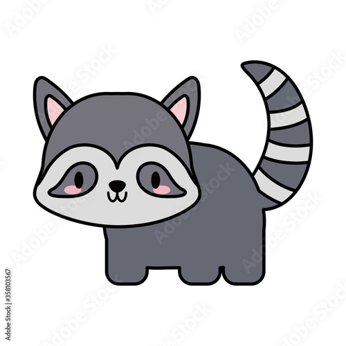 cute raccoon kawaii  line and fill style icon