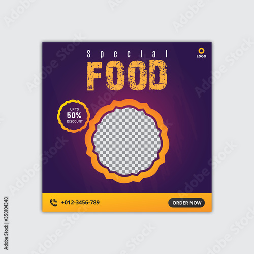 social media post template for food promotion banner. and special sale restaurant web banner design