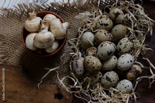 quail eggs on a clay plate