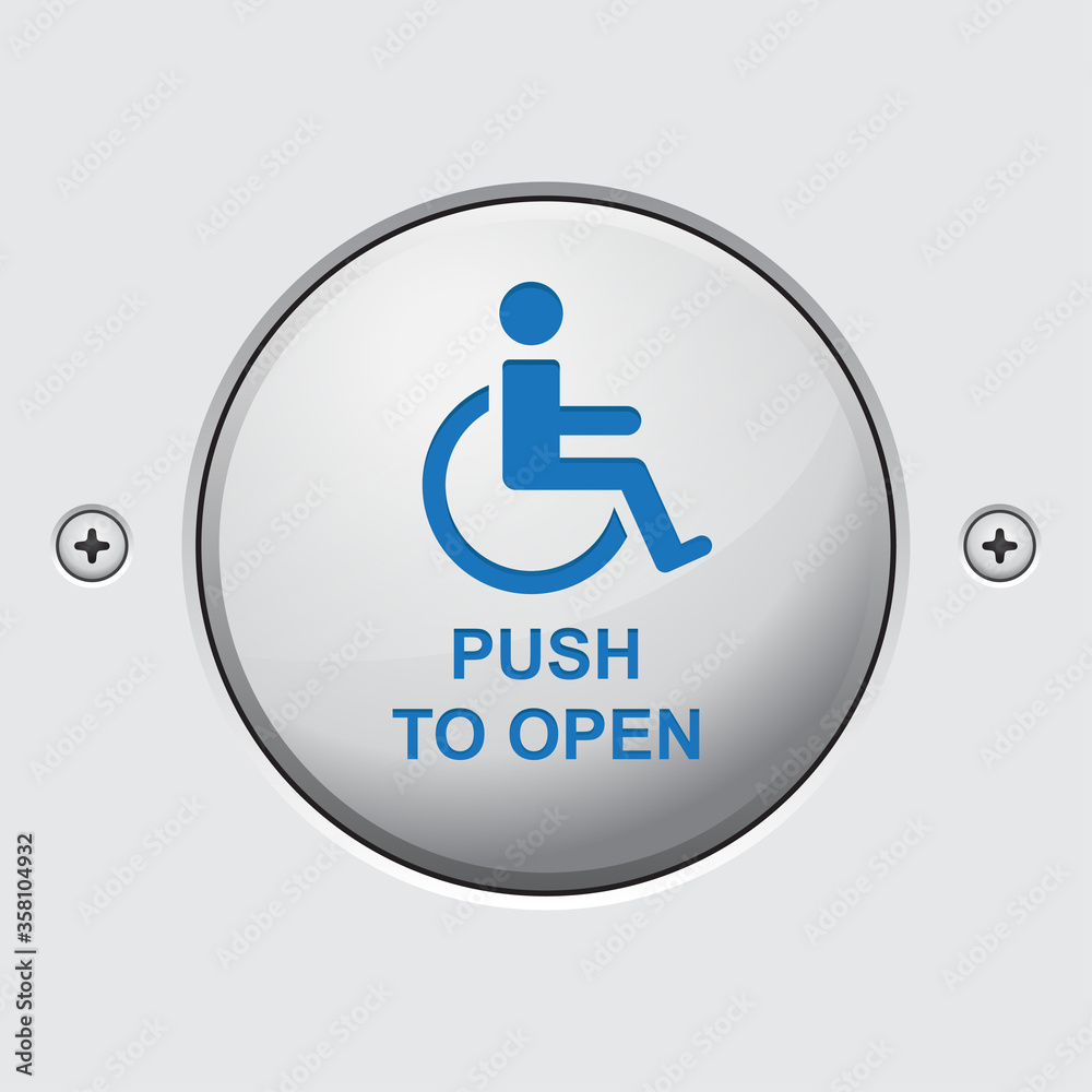 Handicap exit door button,push to open button vector illustration
