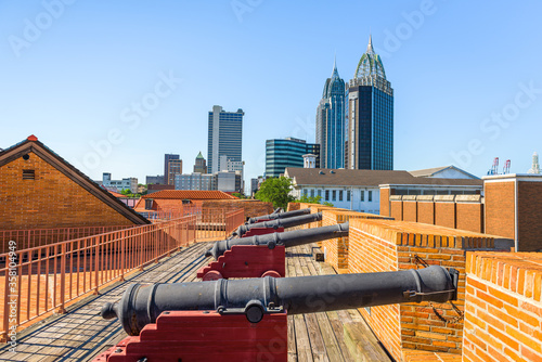 Εκτύπωση καμβά Mobile, Alabama, USA skyline and fort.