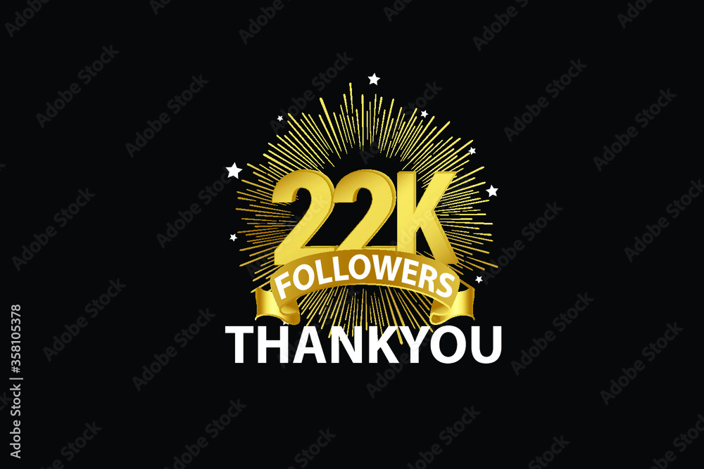 22K,22.000 Followers anniversary, minimalist logo years, jubilee, greeting card. invitation. Sign Ribbon Gold space vector illustration on black background - Vector 22K,22.000 Followers anniversary, minimalist logo years, jubilee, greeting card. invitation. Sign Ribbon Gold space vector illustration on black background - Vector