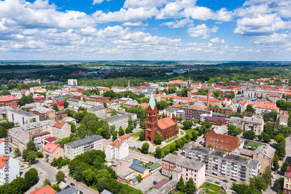 Obraz premium Aerial view of the Church of the Archangel Michael in Chernyahovsk, Russia