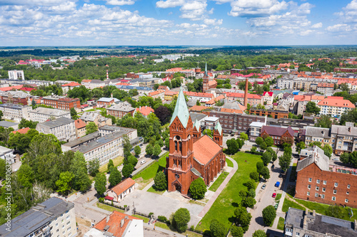 Fototapeta Naklejka Na Ścianę i Meble -  Aerial view of the Church of the Archangel Michael in Chernyahovsk, Russia