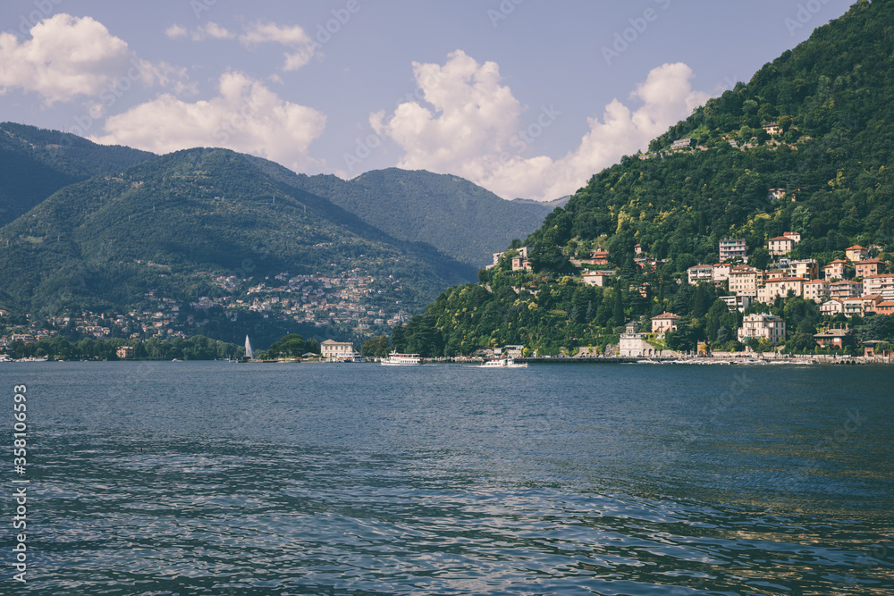 Panoramic view of Lake Como (Lago di Como) in Lombardy, Italy