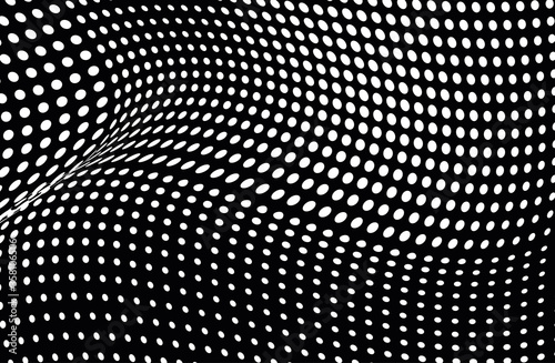 Halfton black and white wave. Chaotic texture of dots