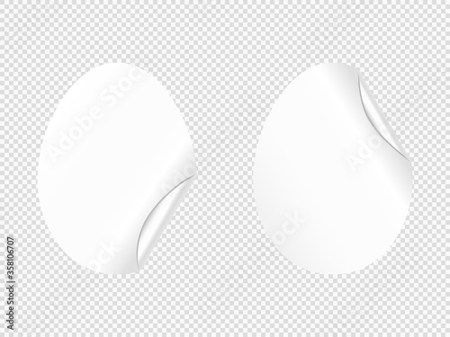 Vector illustration of 2 egg stickers. Empty white stickers isolated on transparent background. 