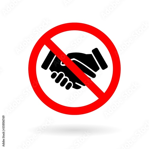 A black handshake icon is crossed out with a red circle and line, symbolizing no physical contact or agreement.