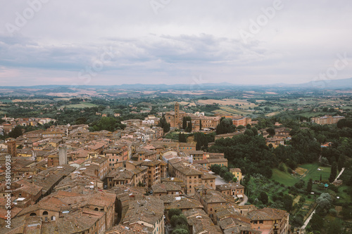 Panoramic view of Siena city with historic buildings and streets