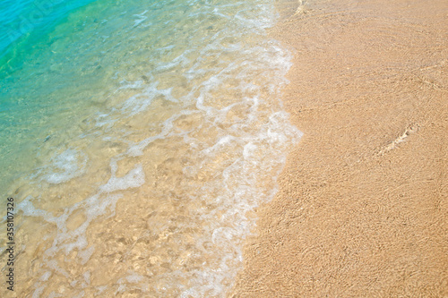 Beautiful Soft blue ocean wave on fine sandy beach Summer background concept