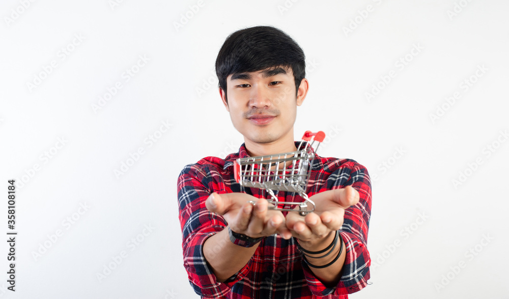 Men and shopping carts and smiling Pictures for your business Men and shopping carts and smiling Pictures for your business