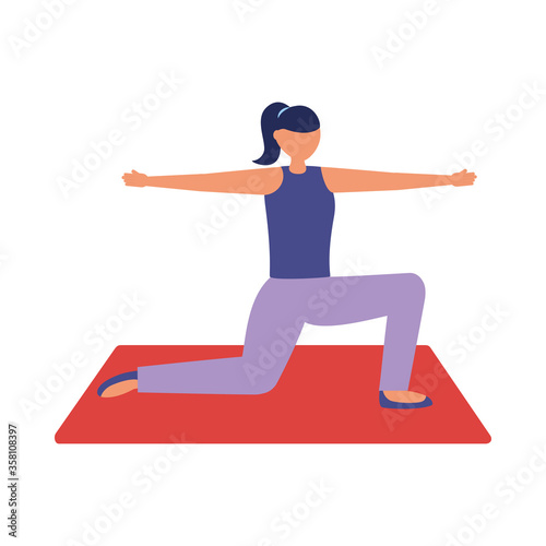 Woman doing yoga at mat vector design