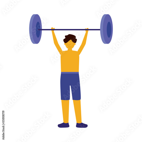 Man with sportswear doing exercise with weight vector design