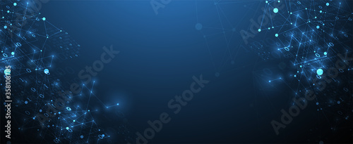 Technology background with plexus effect. Big data concept. Binary computer code.  Vector illustration. photo